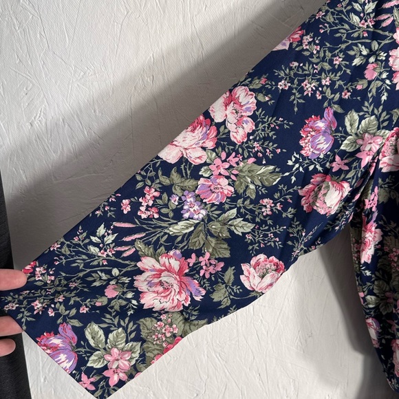 Enge’ collection vintage dress midi quarter length sleeves navy floral women's L - Picture 8 of 11
